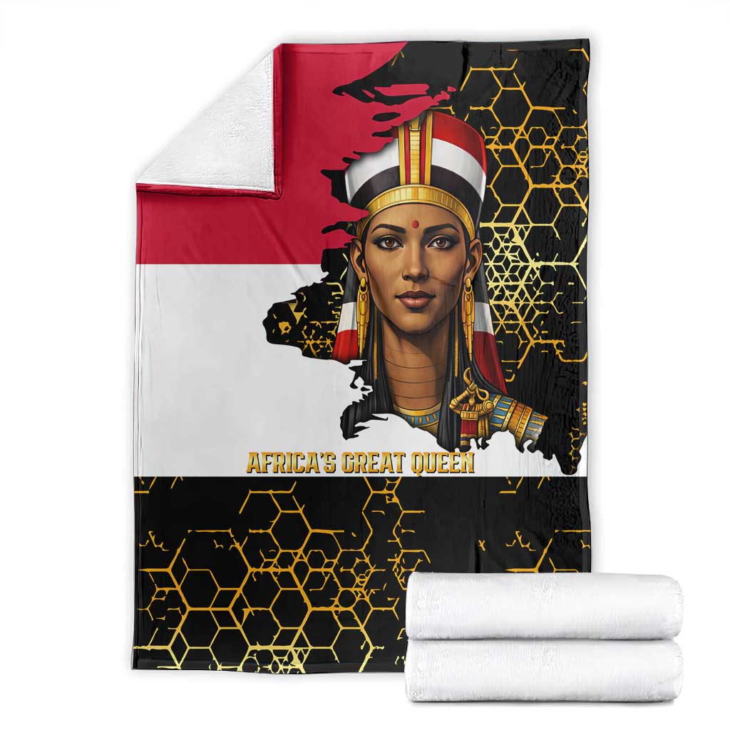 Hatshepsut Blanket with Royal Portrait, Pre-Colonial Empires Text and Red-Black Honeycomb - African Pride