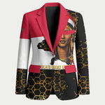 Hatshepsut Blazer with Royal Portrait, Pre-Colonial Empires Text and Red-Black Honeycomb - African Pride