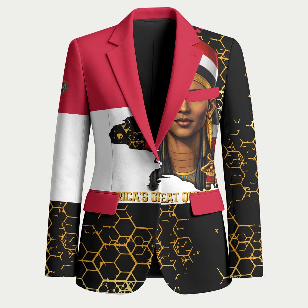 Hatshepsut Blazer with Royal Portrait, Pre-Colonial Empires Text and Red-Black Honeycomb - African Pride