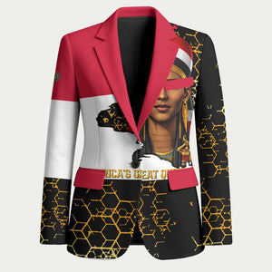 Hatshepsut Blazer with Royal Portrait, Pre-Colonial Empires Text and Red-Black Honeycomb - African Pride