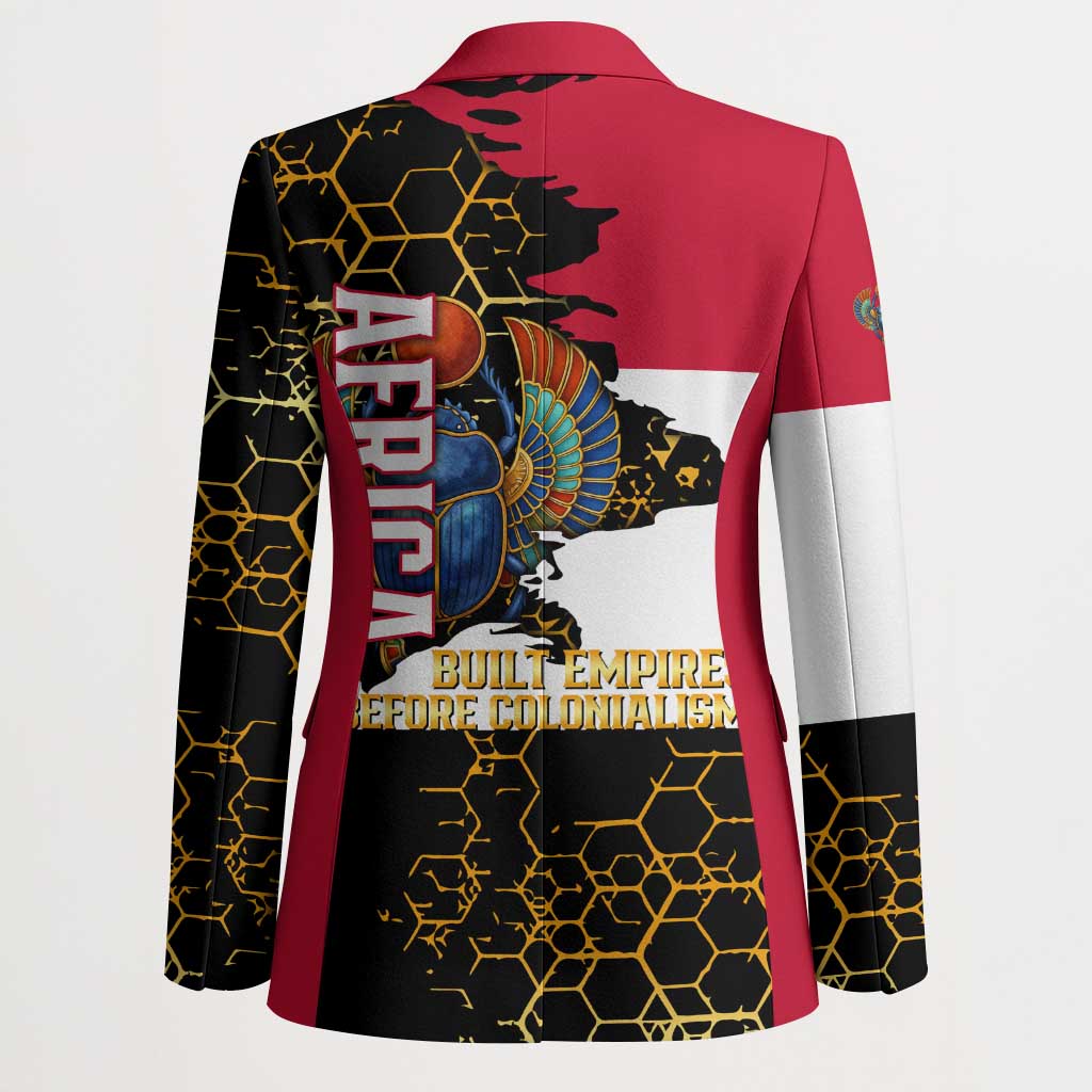 Hatshepsut Blazer with Royal Portrait, Pre-Colonial Empires Text and Red-Black Honeycomb - African Pride