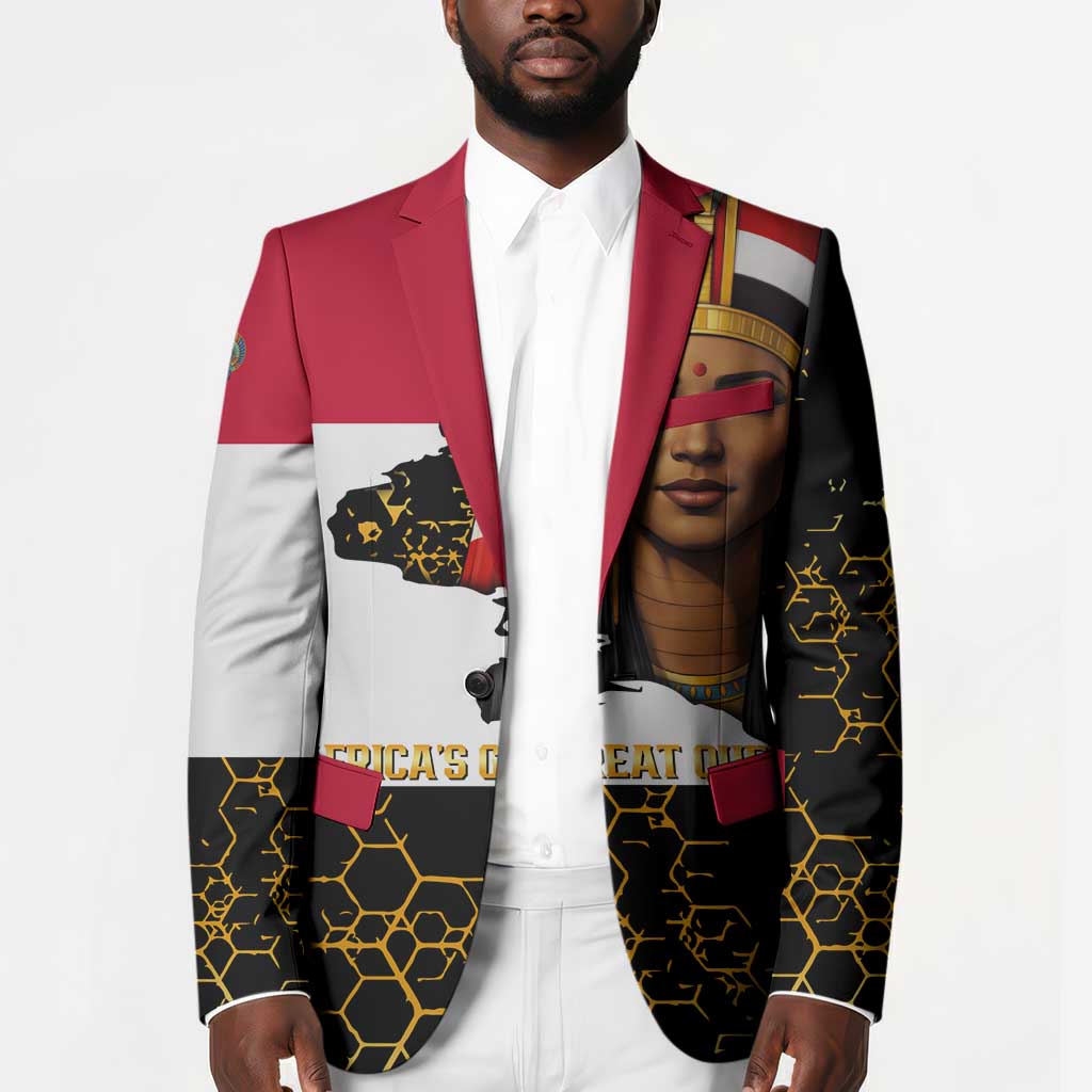 Hatshepsut Blazer with Royal Portrait, Pre-Colonial Empires Text and Red-Black Honeycomb - African Pride