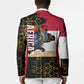Hatshepsut Blazer with Royal Portrait, Pre-Colonial Empires Text and Red-Black Honeycomb - African Pride