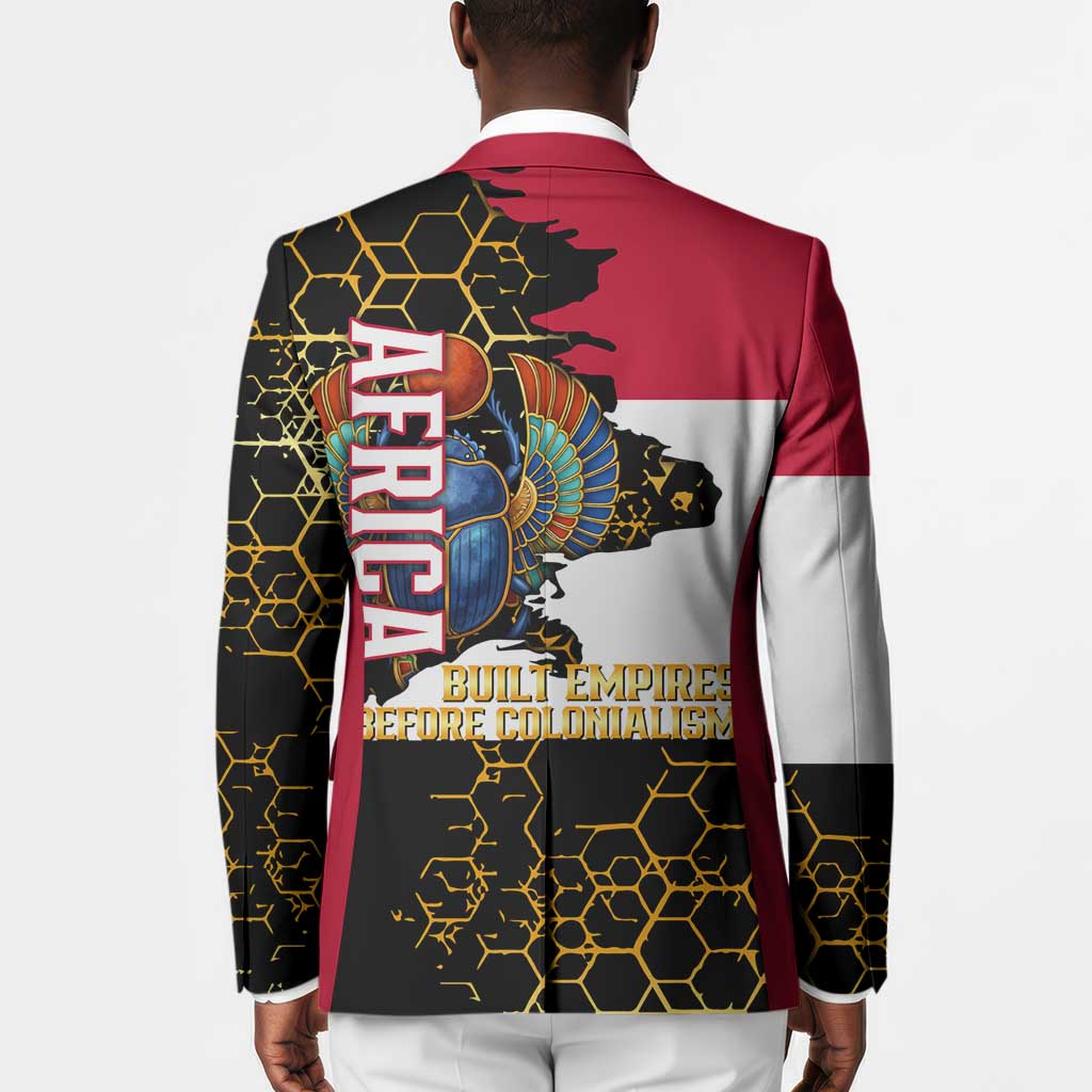 Hatshepsut Blazer with Royal Portrait, Pre-Colonial Empires Text and Red-Black Honeycomb - African Pride