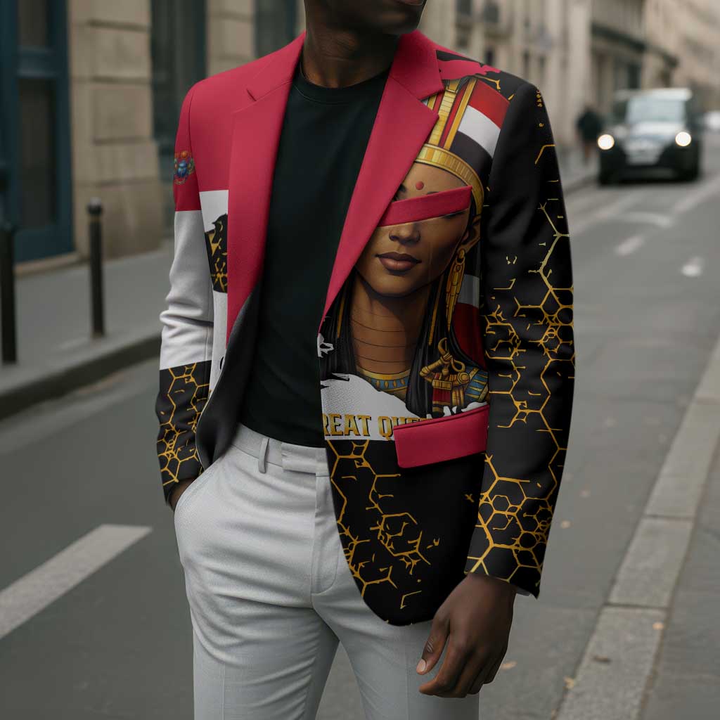 Hatshepsut Blazer with Royal Portrait, Pre-Colonial Empires Text and Red-Black Honeycomb - African Pride