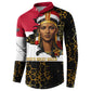 Hatshepsut Button Sweatshirt with Royal Portrait, Pre-Colonial Empires Text and Red-Black Honeycomb
