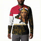Hatshepsut Button Sweatshirt with Royal Portrait, Pre-Colonial Empires Text and Red-Black Honeycomb