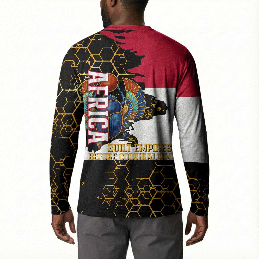 Hatshepsut Button Sweatshirt with Royal Portrait, Pre-Colonial Empires Text and Red-Black Honeycomb