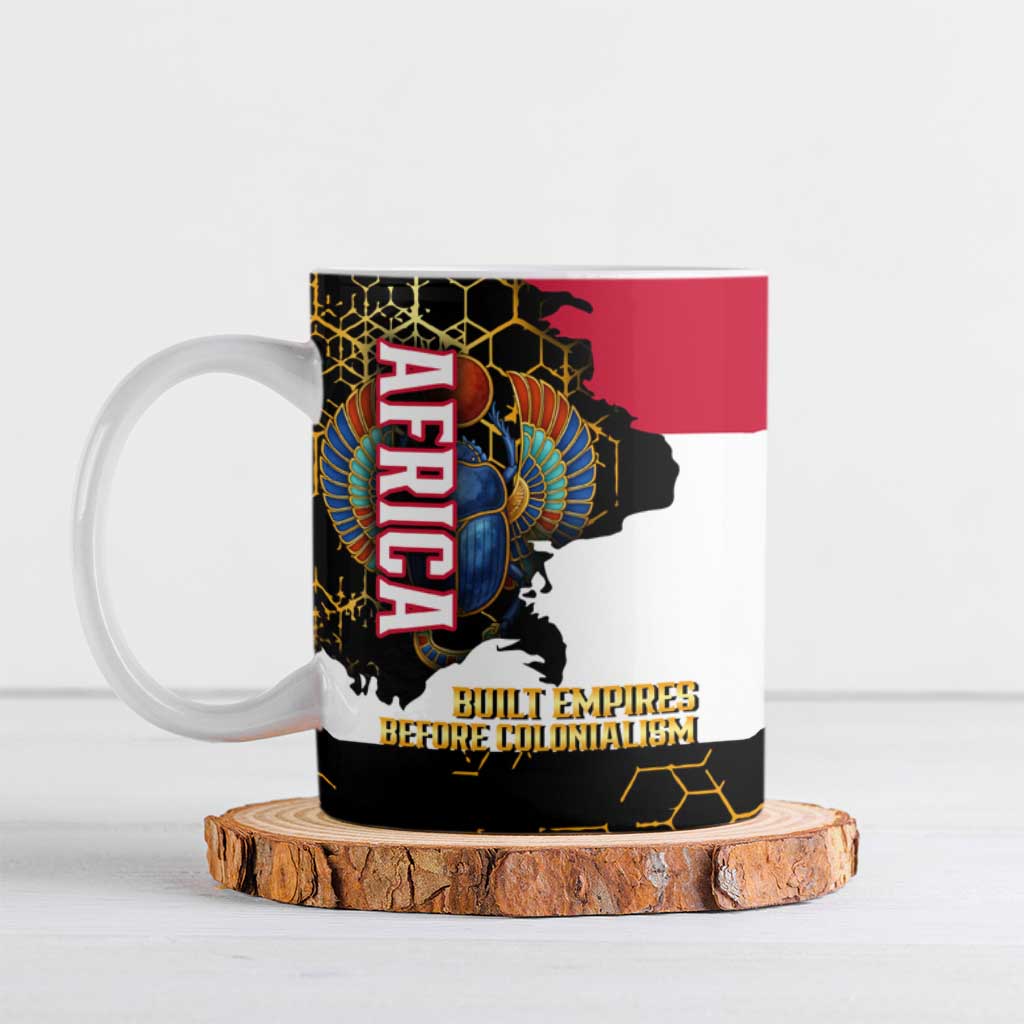Hatshepsut Ceramic Mug with Royal Portrait, Pre-Colonial Empires Text and Red-Black Honeycomb - African Pride