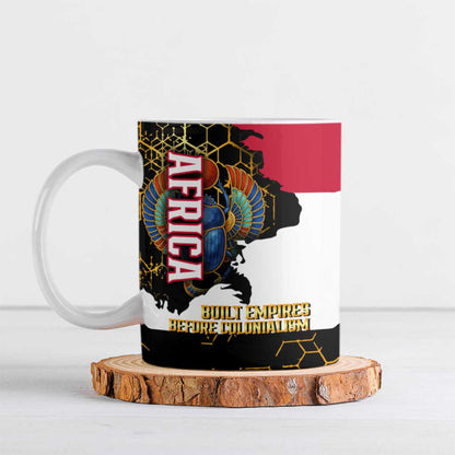 Hatshepsut Ceramic Mug with Royal Portrait, Pre-Colonial Empires Text and Red-Black Honeycomb - African Pride