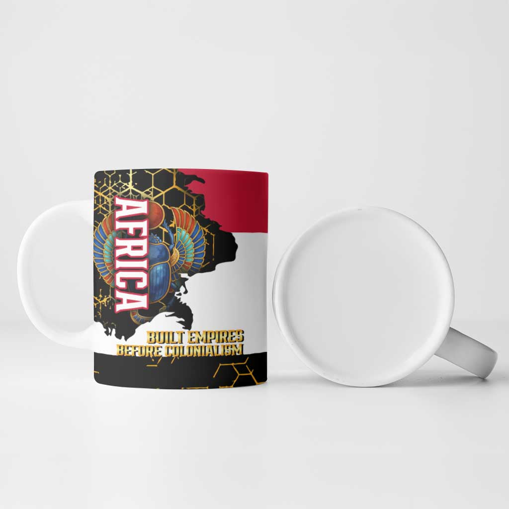Hatshepsut Ceramic Mug with Royal Portrait, Pre-Colonial Empires Text and Red-Black Honeycomb - African Pride