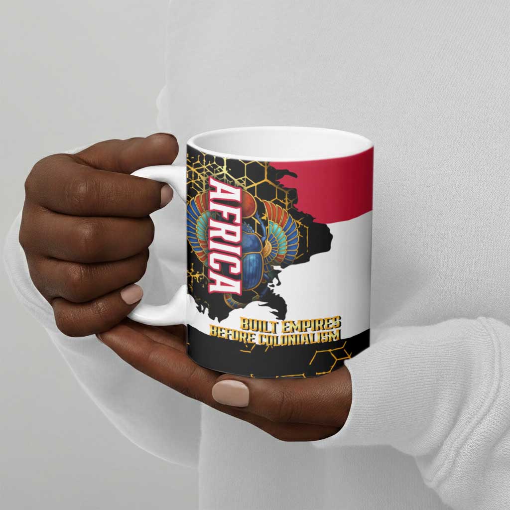 Hatshepsut Ceramic Mug with Royal Portrait, Pre-Colonial Empires Text and Red-Black Honeycomb - African Pride