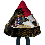 Hatshepsut Cloak with Royal Portrait, Pre-Colonial Empires Text and Red-Black Honeycomb - African Pride