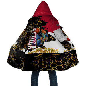 Hatshepsut Cloak with Royal Portrait, Pre-Colonial Empires Text and Red-Black Honeycomb - African Pride