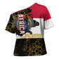 Hatshepsut Cross Shoulder Shirt with Royal Portrait, Pre-Colonial Empires Text and Red-Black Honeycomb - African Pride