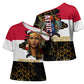 Hatshepsut Cross Shoulder Shirt with Royal Portrait, Pre-Colonial Empires Text and Red-Black Honeycomb - African Pride