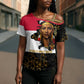 Hatshepsut Cross Shoulder Shirt with Royal Portrait, Pre-Colonial Empires Text and Red-Black Honeycomb - African Pride