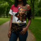 Hatshepsut Cross Shoulder Shirt with Royal Portrait, Pre-Colonial Empires Text and Red-Black Honeycomb - African Pride