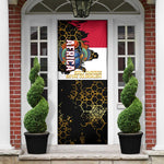 Hatshepsut Door Cover with Royal Portrait, Pre-Colonial Empires Text and Red-Black Honeycomb - African Pride