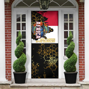 Hatshepsut Door Cover with Royal Portrait, Pre-Colonial Empires Text and Red-Black Honeycomb - African Pride