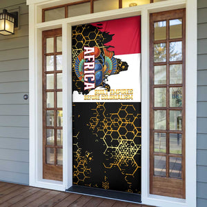 Hatshepsut Door Cover with Royal Portrait, Pre-Colonial Empires Text and Red-Black Honeycomb - African Pride