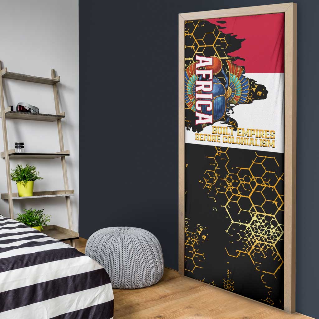 Hatshepsut Door Cover with Royal Portrait, Pre-Colonial Empires Text and Red-Black Honeycomb - African Pride