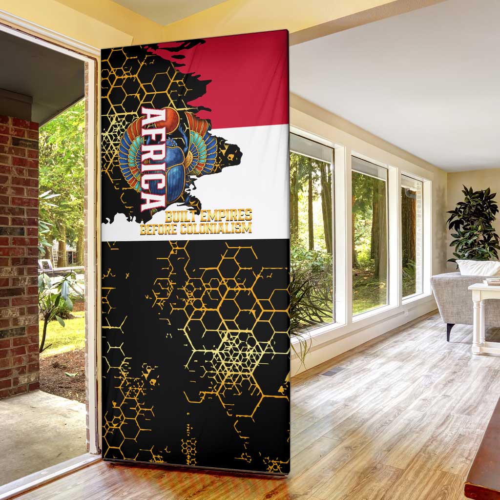 Hatshepsut Door Cover with Royal Portrait, Pre-Colonial Empires Text and Red-Black Honeycomb - African Pride