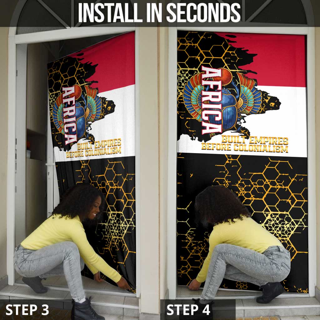 Hatshepsut Door Cover with Royal Portrait, Pre-Colonial Empires Text and Red-Black Honeycomb - African Pride