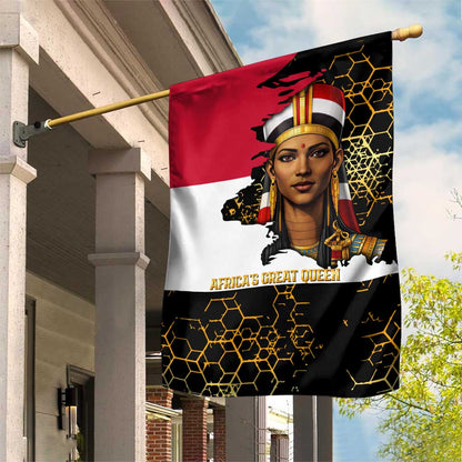 Hatshepsut Garden Flag with Royal Portrait, Pre-Colonial Empires Text and Red-Black Honeycomb - African Pride