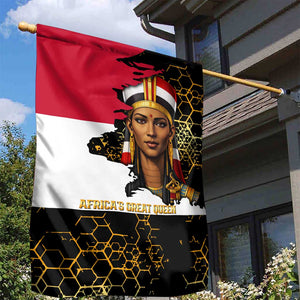 Hatshepsut Garden Flag with Royal Portrait, Pre-Colonial Empires Text and Red-Black Honeycomb - African Pride