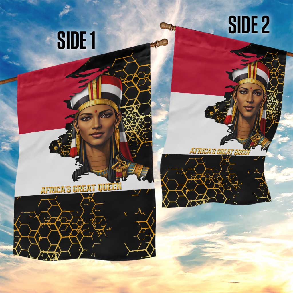 Hatshepsut Garden Flag with Royal Portrait, Pre-Colonial Empires Text and Red-Black Honeycomb - African Pride