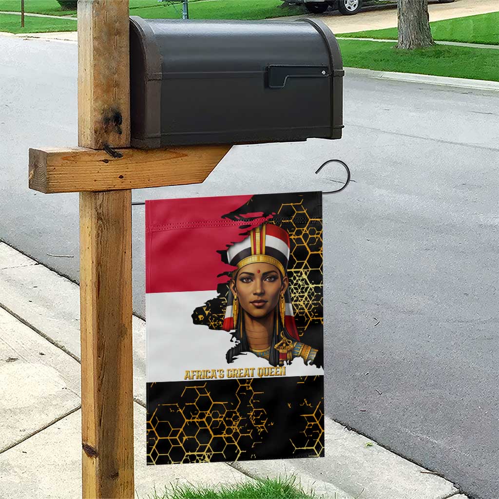 Hatshepsut Garden Flag with Royal Portrait, Pre-Colonial Empires Text and Red-Black Honeycomb - African Pride