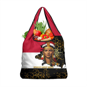 Hatshepsut Grocery Bag with Royal Portrait, Pre-Colonial Empires Text and Red-Black Honeycomb - African Pride