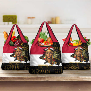 Hatshepsut Grocery Bag with Royal Portrait, Pre-Colonial Empires Text and Red-Black Honeycomb - African Pride