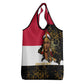 Hatshepsut Grocery Bag with Royal Portrait, Pre-Colonial Empires Text and Red-Black Honeycomb - African Pride