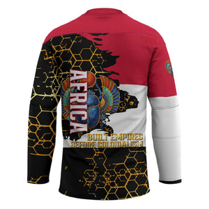 Hatshepsut Hockey Jersey with Royal Portrait, Pre-Colonial Empires Text and Red-Black Honeycomb - African Pride