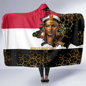 Hatshepsut Hooded Blanket with Royal Portrait, Pre-Colonial Empires Text and Red-Black Honeycomb - African Pride