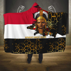 Hatshepsut Hooded Blanket with Royal Portrait, Pre-Colonial Empires Text and Red-Black Honeycomb - African Pride