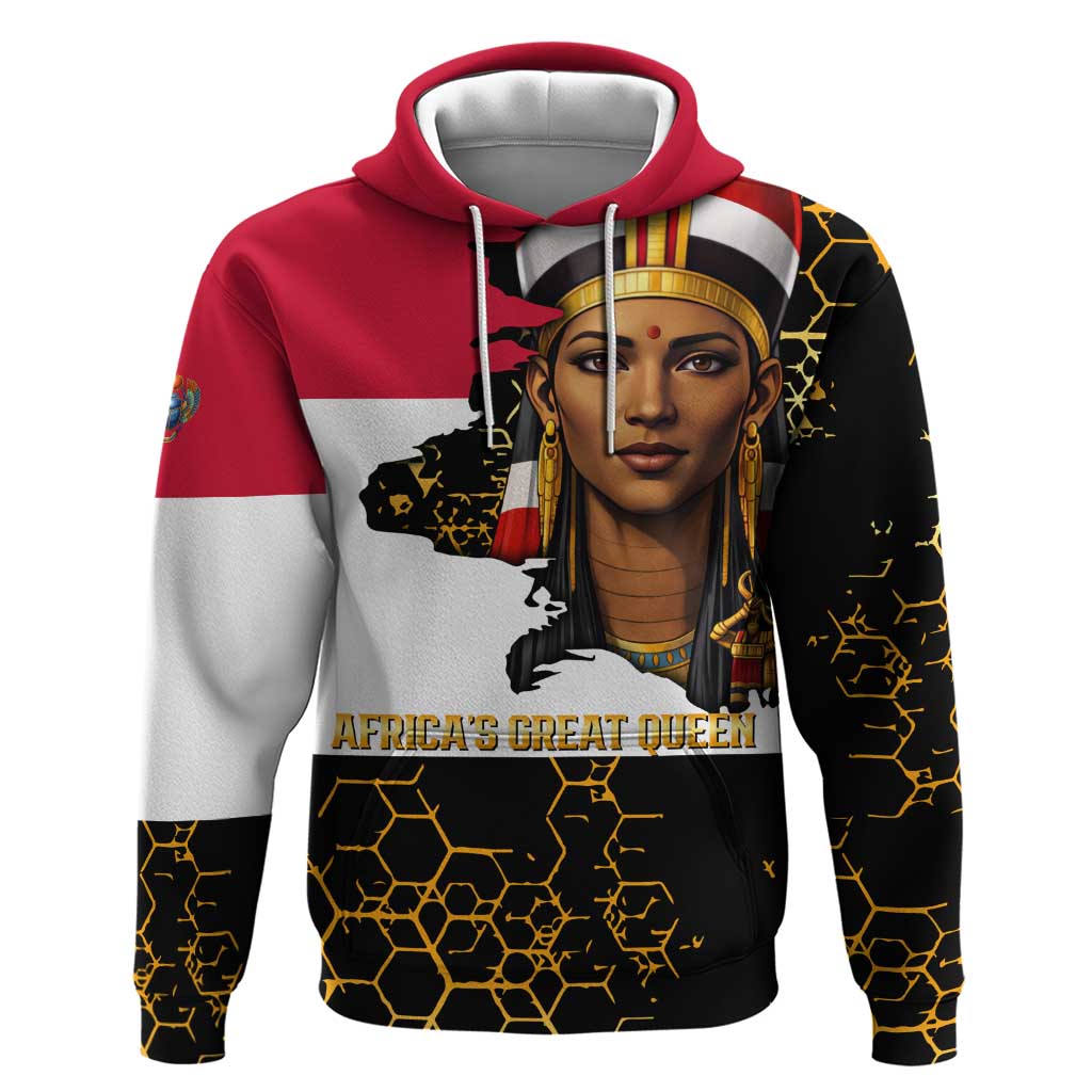 Hatshepsut Hoodie with Royal Portrait, Pre-Colonial Empires Text and Red-Black Honeycomb - African Pride