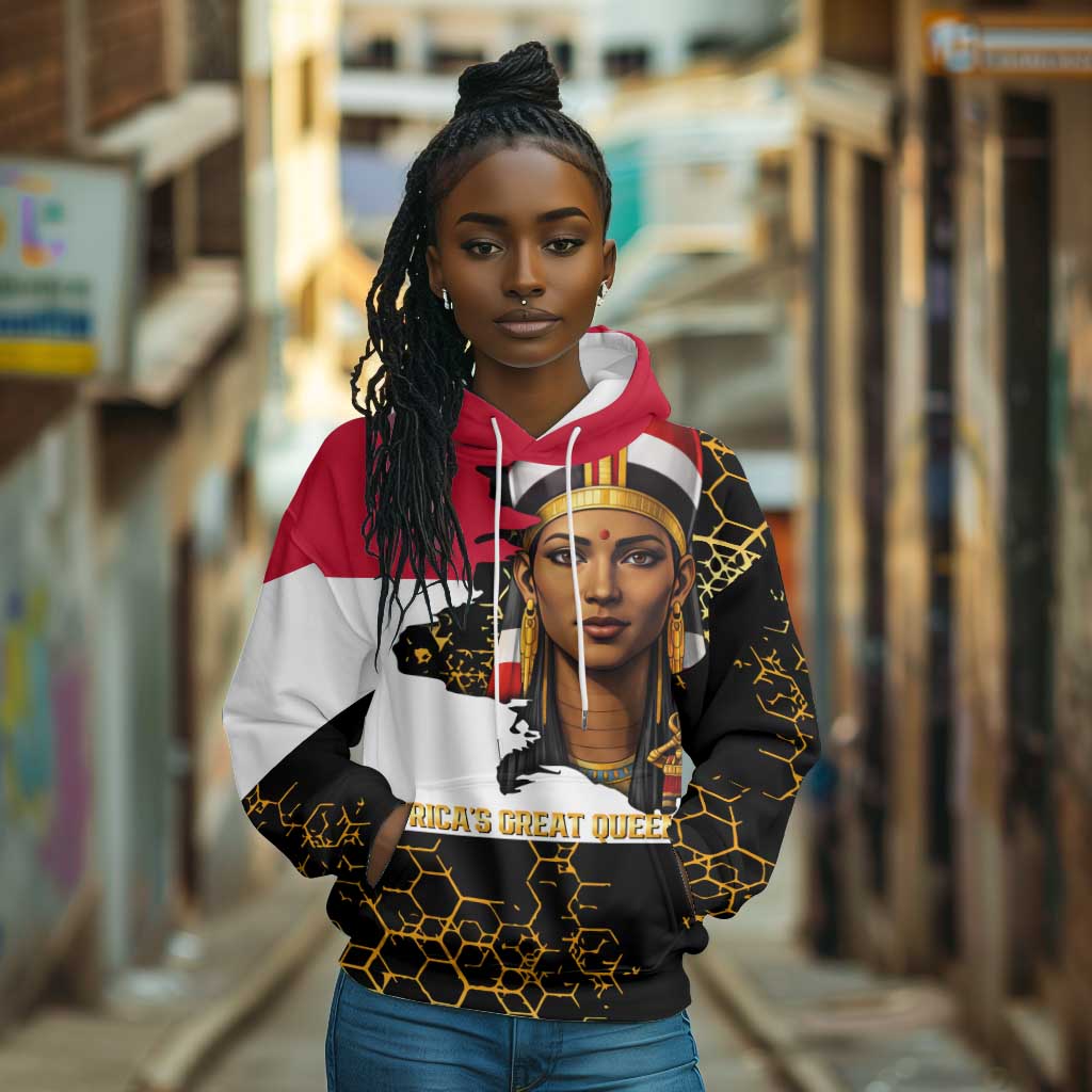 Hatshepsut Hoodie with Royal Portrait, Pre-Colonial Empires Text and Red-Black Honeycomb - African Pride