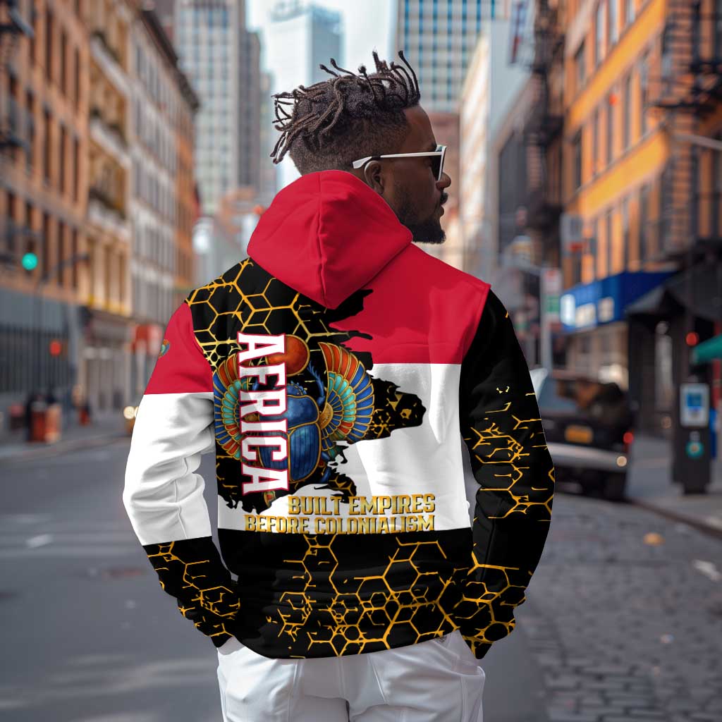 Hatshepsut Hoodie with Royal Portrait, Pre-Colonial Empires Text and Red-Black Honeycomb - African Pride