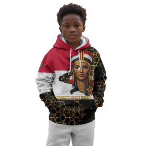 Hatshepsut Kid Hoodie with Royal Portrait, Pre-Colonial Empires Text and Red-Black Honeycomb - African Pride