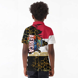 Hatshepsut Kid Polo Shirt with Royal Portrait, Pre-Colonial Empires Text and Red-Black Honeycomb - African Pride