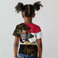 Hatshepsut Kid T shirt with Royal Portrait, Pre-Colonial Empires Text and Red-Black Honeycomb - African Pride