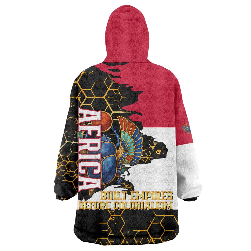 Hatshepsut Kid Wearable Blanket Hoodie with Royal Portrait, Pre-Colonial Empires Text and Red-Black Honeycomb - African Pride