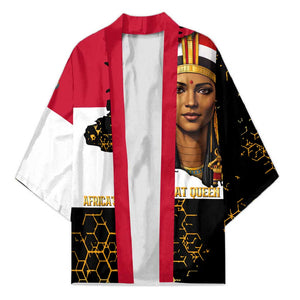 Hatshepsut Kimono with Royal Portrait, Pre-Colonial Empires Text and Red-Black Honeycomb - African Pride