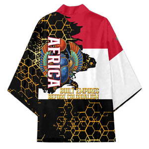 Hatshepsut Kimono with Royal Portrait, Pre-Colonial Empires Text and Red-Black Honeycomb - African Pride