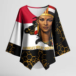 Hatshepsut Kimono Sleeve Blouse with Royal Portrait, Pre-Colonial Empires Text and Red-Black Honeycomb - African Pride