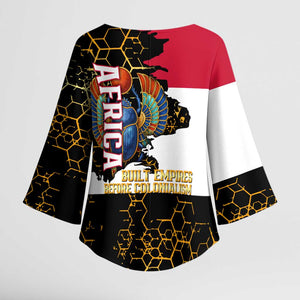 Hatshepsut Kimono Sleeve Blouse with Royal Portrait, Pre-Colonial Empires Text and Red-Black Honeycomb - African Pride