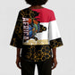 Hatshepsut Kimono Sleeve Blouse with Royal Portrait, Pre-Colonial Empires Text and Red-Black Honeycomb - African Pride